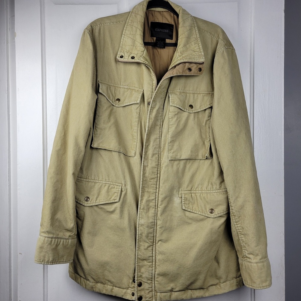Barn Chore Jacket Mens Large Tan Corduroy Cotton Full Zip  Coat Outdoor